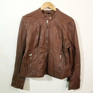 Guess Genuine Leather Moto Cropped Style Jacket – Warm Brown -  Sz XL